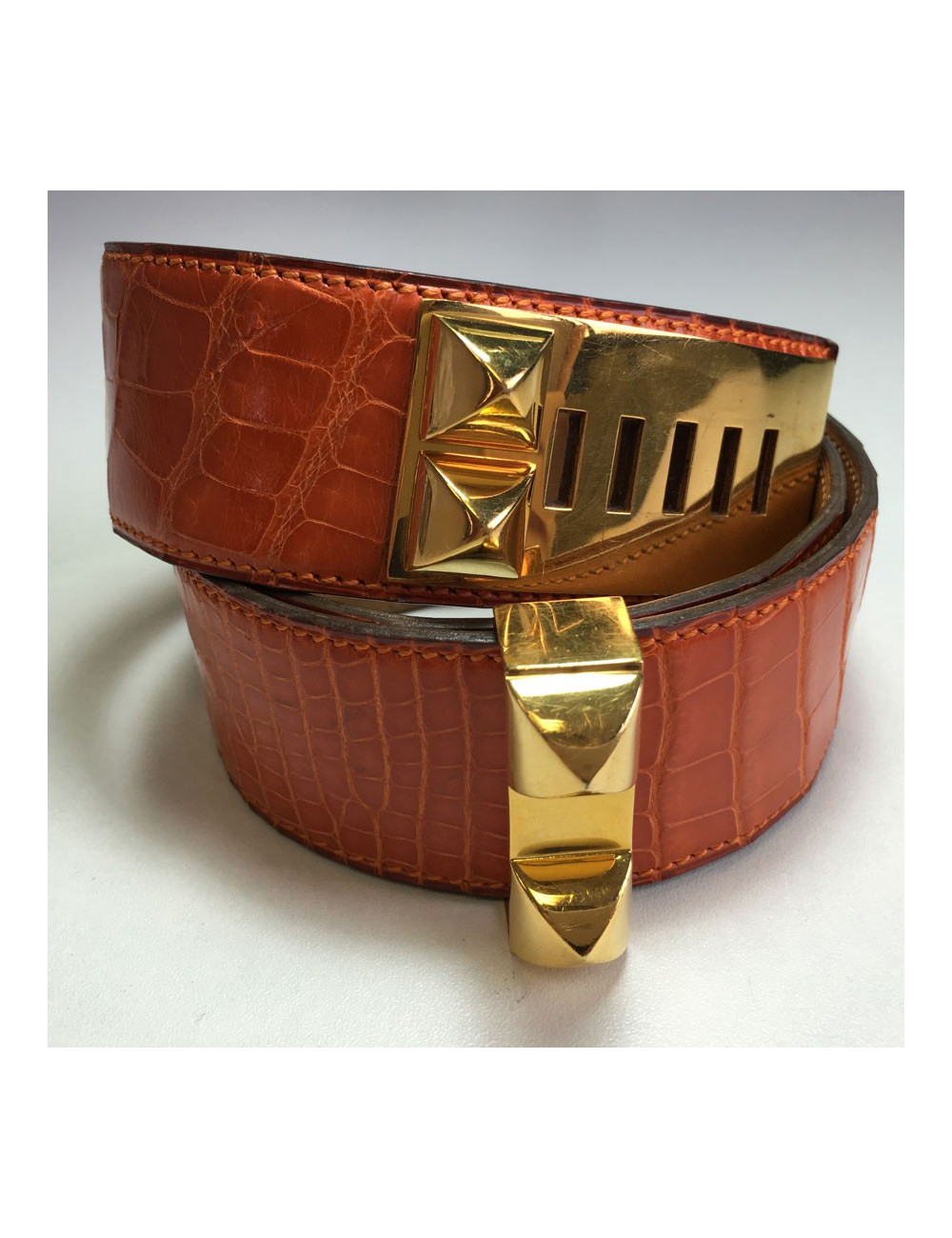 Belt HERMES CDC t 76 in orange crocodile