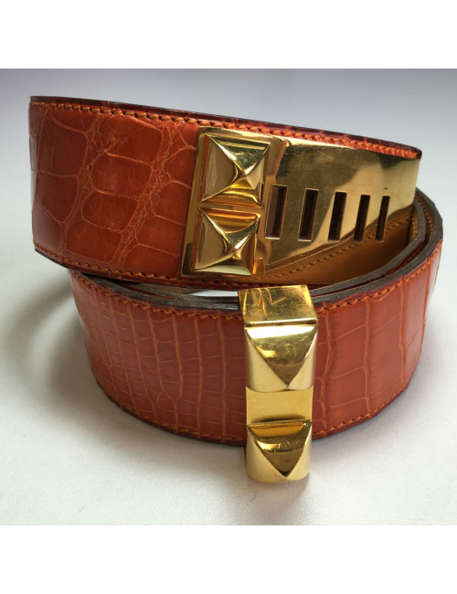Belt HERMES CDC t 76 in orange crocodile