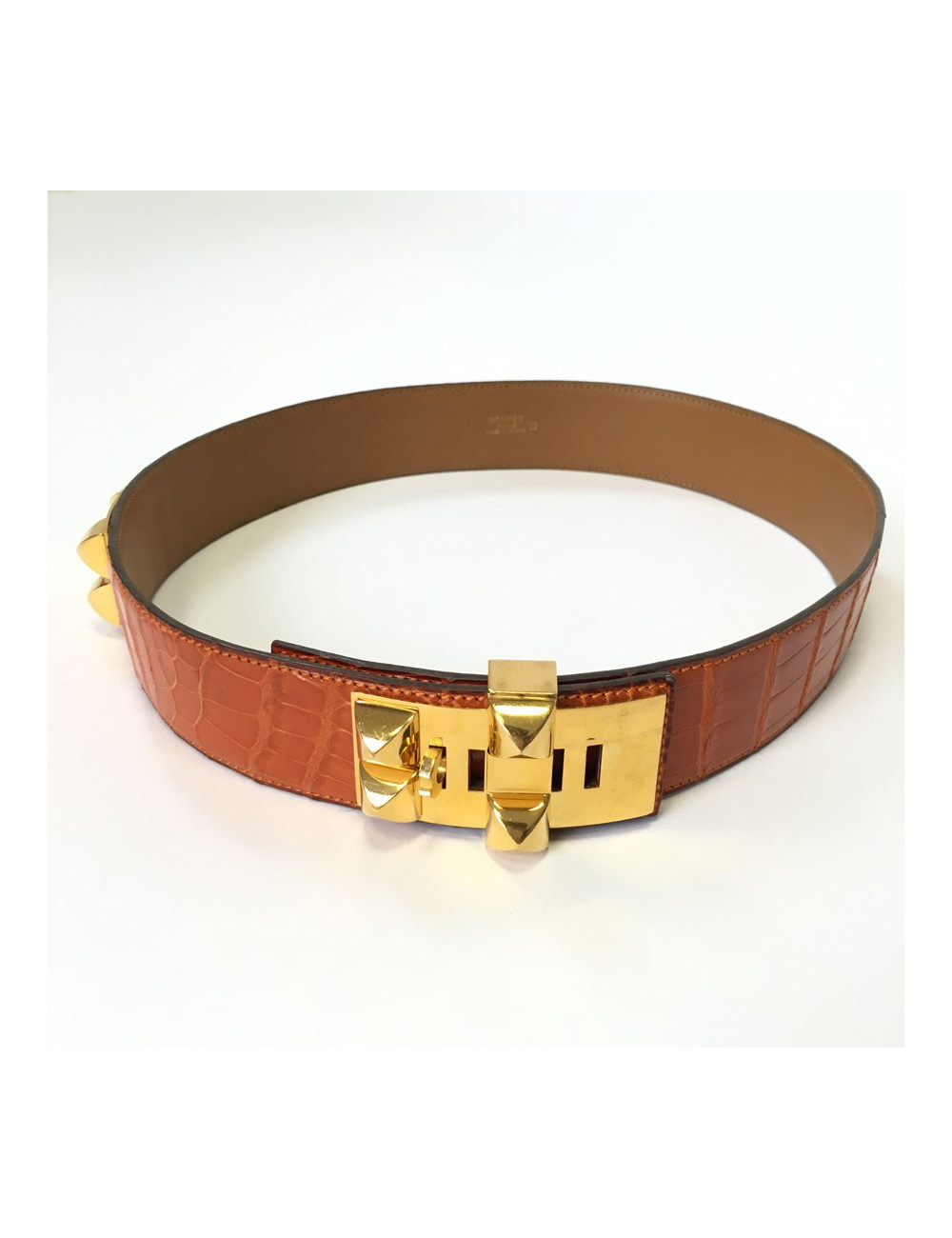 Ceinture HERMES CDC  t 76 en crocodile orange