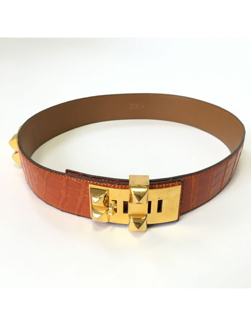 Ceinture HERMES CDC  t 76 en crocodile orange
