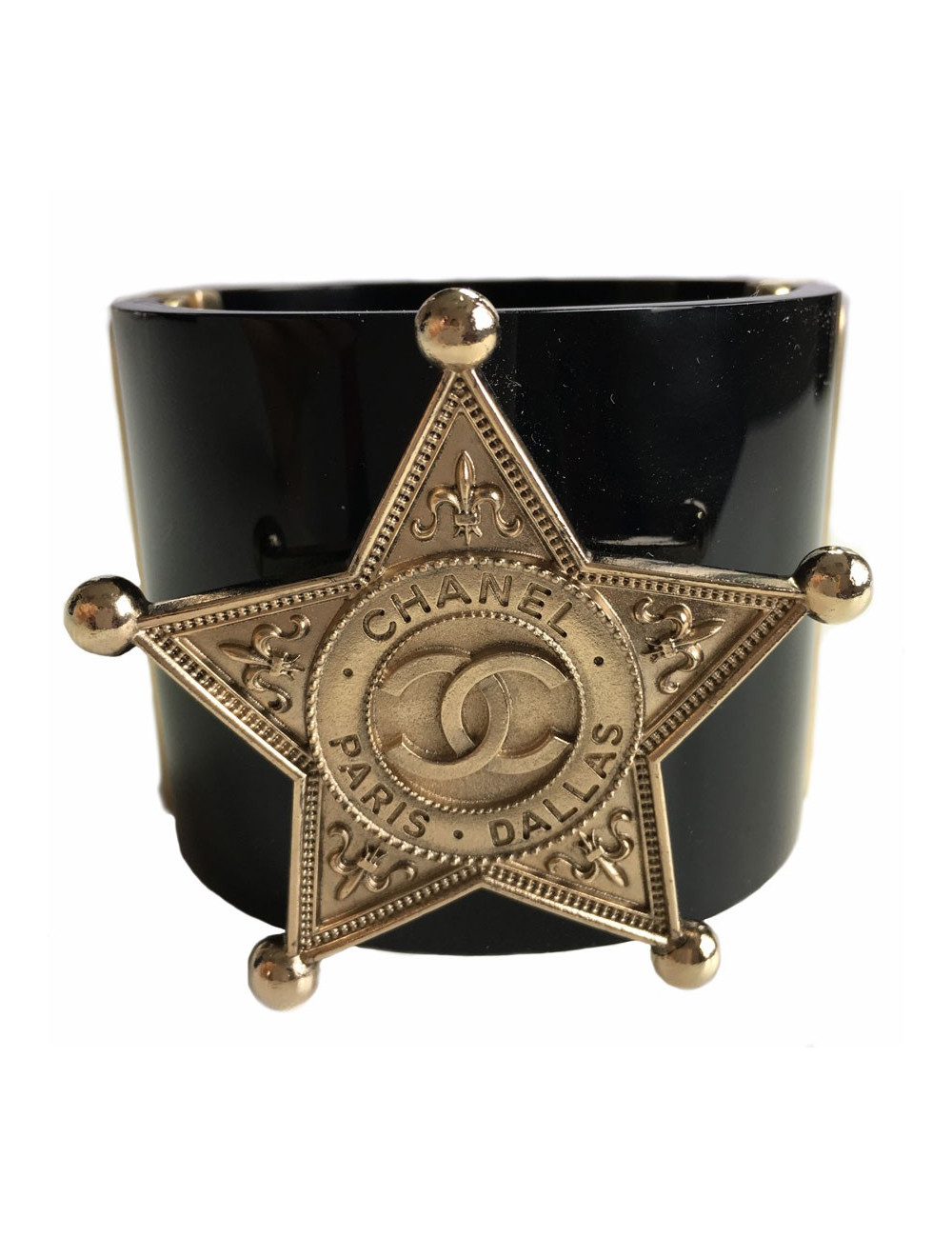 CHANEL "Paris-Dallas" cuff in black resin and jewellery gold metal