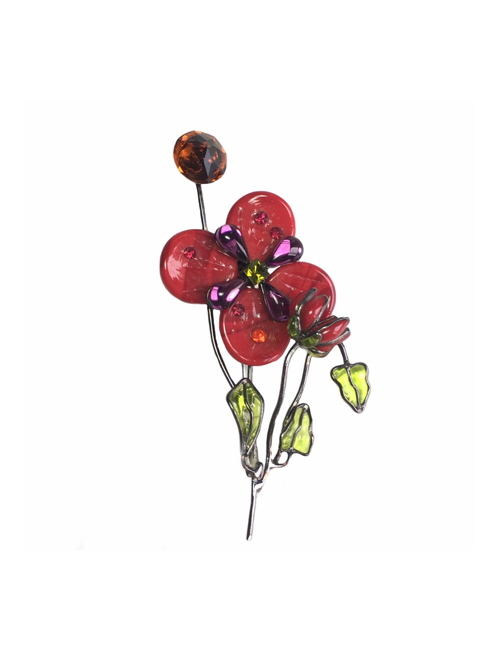 xxx Broche LOULOU de la FALAISE en pâte de verre rouge et verte