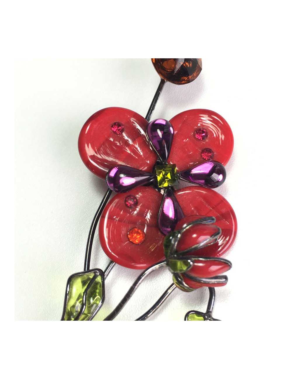 xxx Broche LOULOU de la FALAISE en pâte de verre rouge et verte