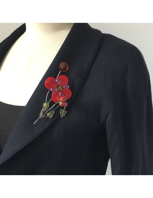 xxx Broche LOULOU de la FALAISE en pâte de verre rouge et verte