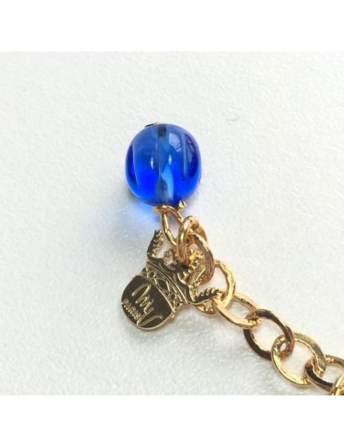 Bracelet chain MARGUERITE of VALOIS in gold metal and blue glass paste