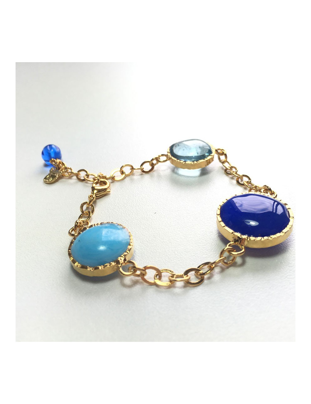 Bracelet chain MARGUERITE of VALOIS in gold metal and blue glass paste