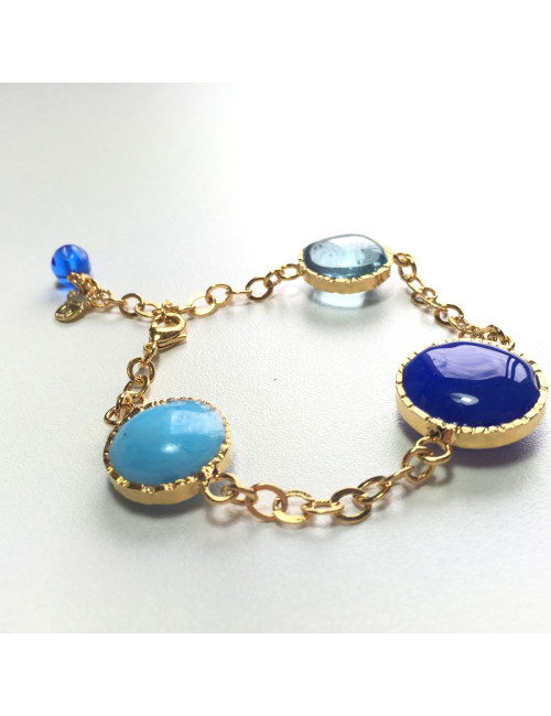 Bracelet chain MARGUERITE of VALOIS in gold metal and blue glass paste