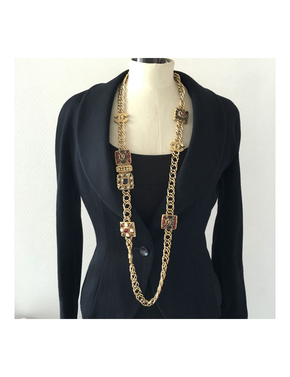 CHANEL 'Paris-Byzance' Couture Gilt Metal Necklace, CC and Molten Glass