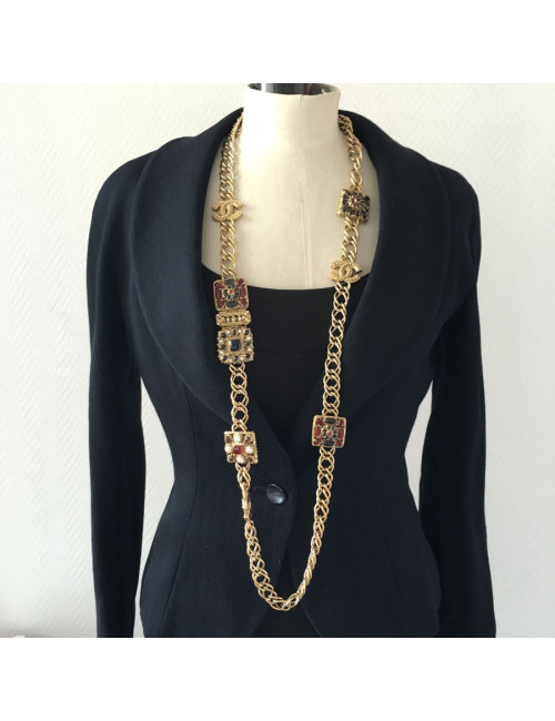 CHANEL 'Paris-Byzance' Couture Gilt Metal Necklace, CC and Molten Glass