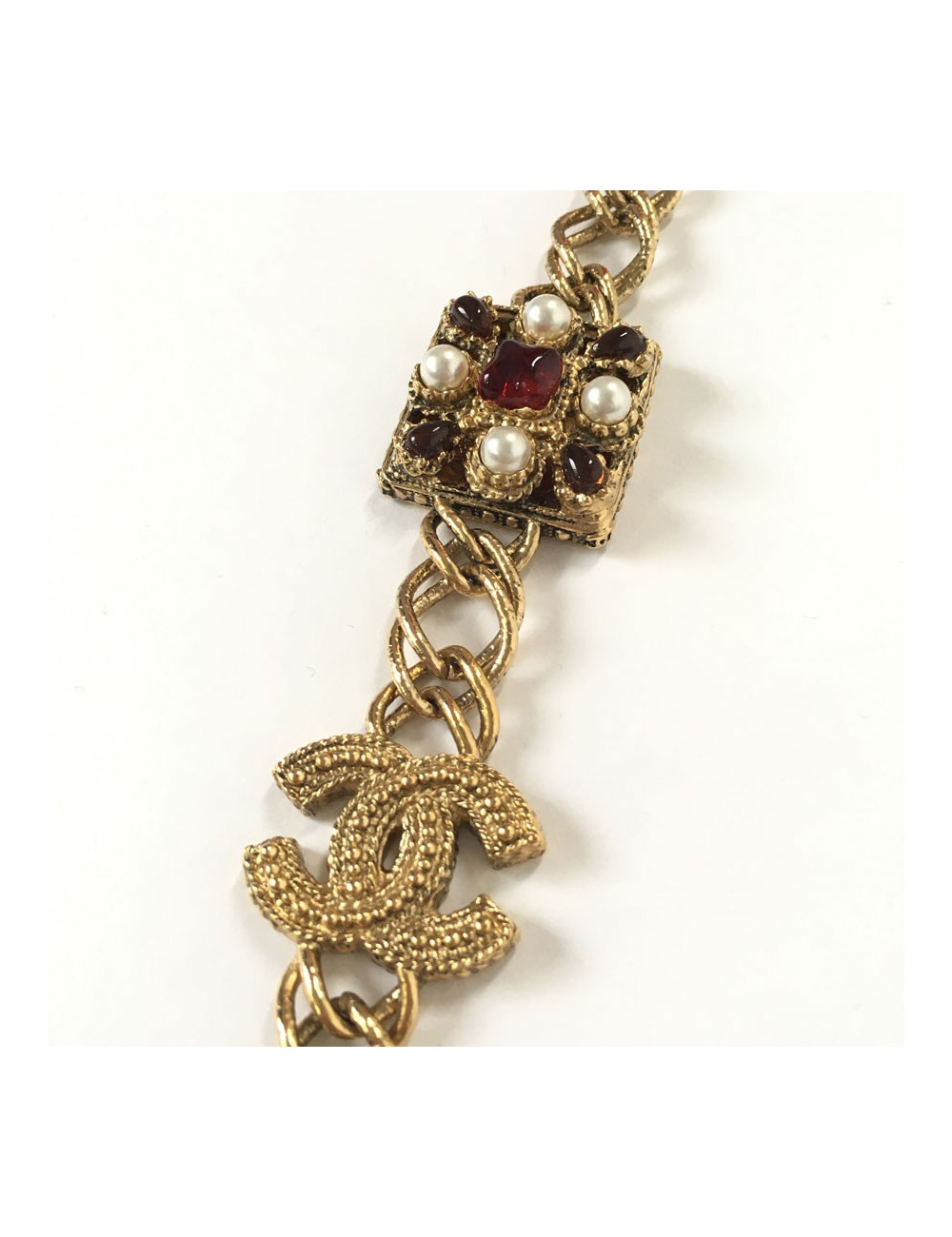 CHANEL 'Paris-Byzance' Couture Gilt Metal Necklace, CC and Molten Glass