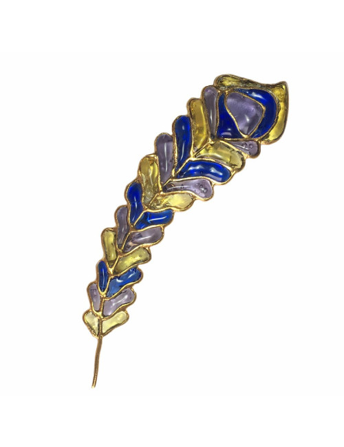 xxx Broche LOULOU de la FALAISE  "plume de paon" en pâte de verre multicolore