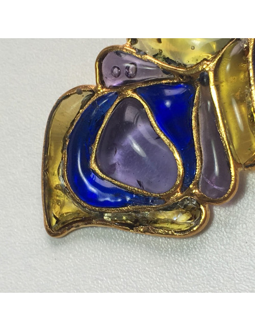 xxx Broche LOULOU de la FALAISE  "plume de paon" en pâte de verre multicolore