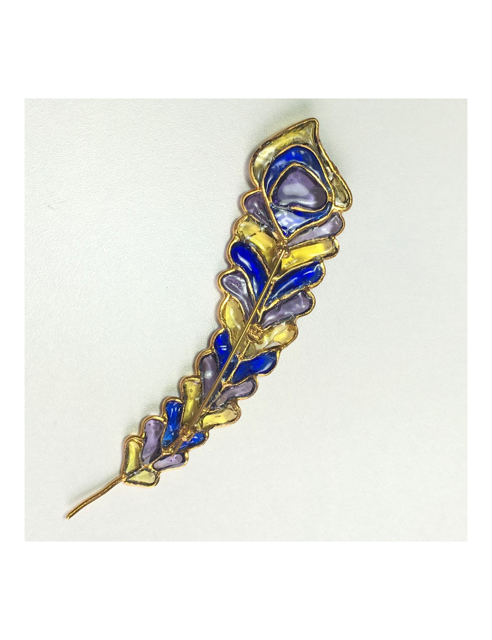xxx Broche LOULOU de la FALAISE  "plume de paon" en pâte de verre multicolore