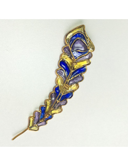 xxx Broche LOULOU de la FALAISE  "plume de paon" en pâte de verre multicolore