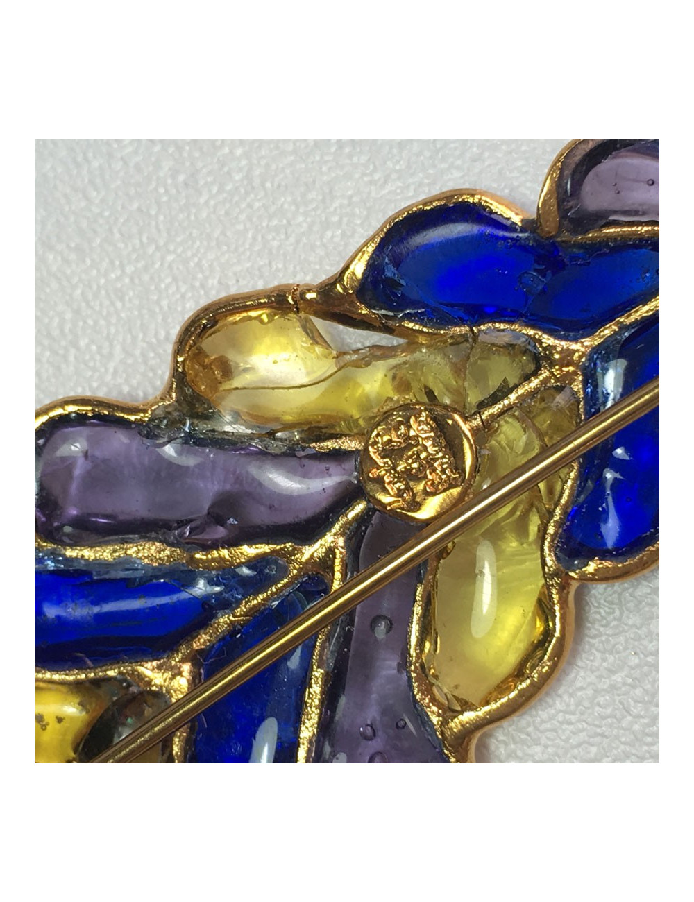 xxx Broche LOULOU de la FALAISE  "plume de paon" en pâte de verre multicolore