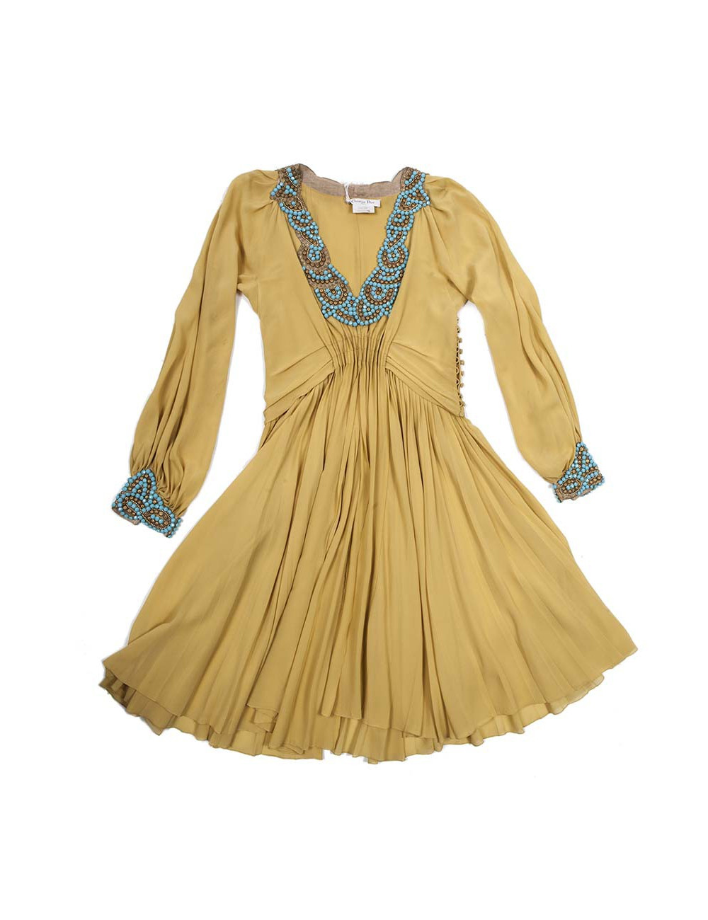 Robe CHRISTIAN DIOR  en soie moutarde T38