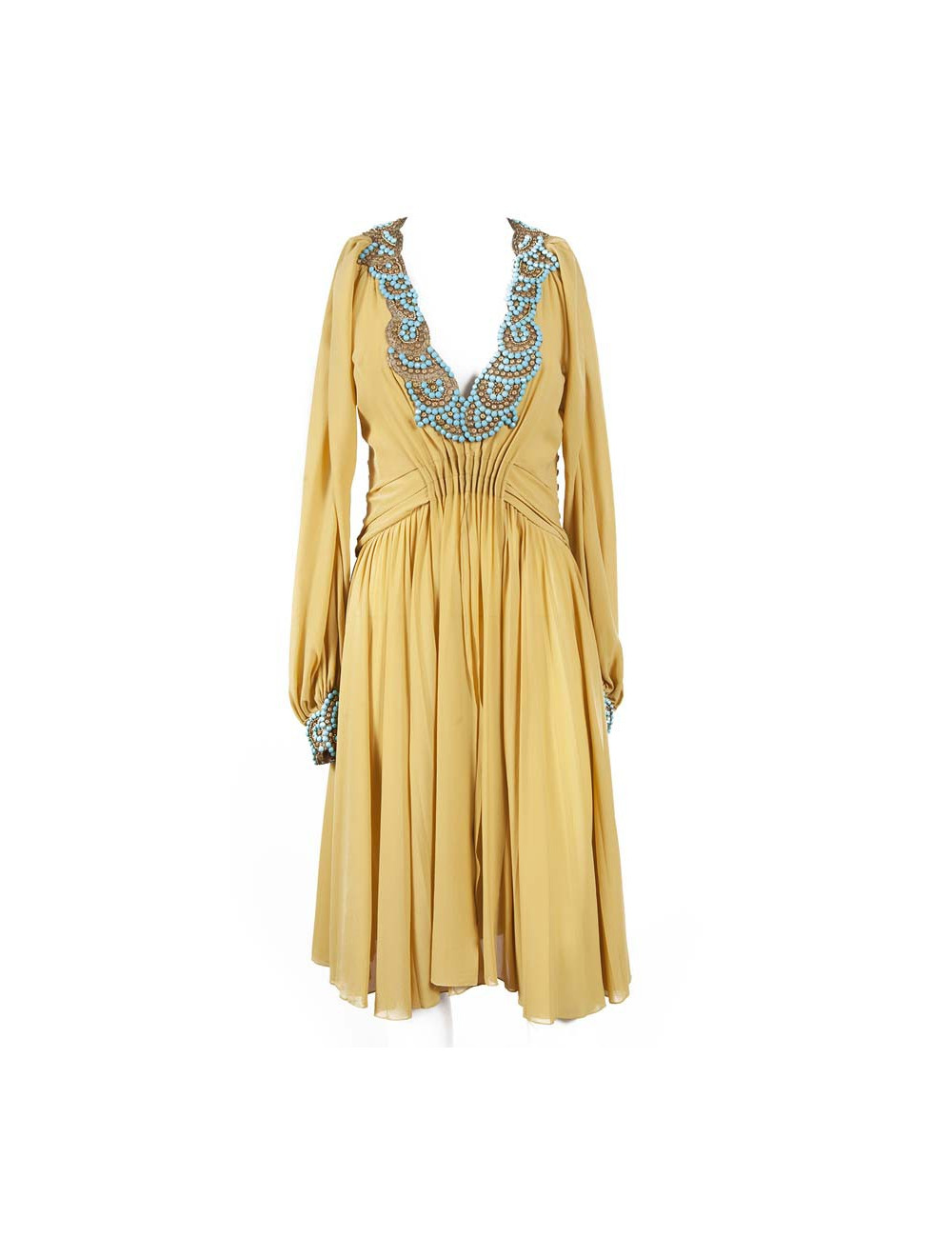 Mustard silk T38 dress CHRISTIAN DIOR