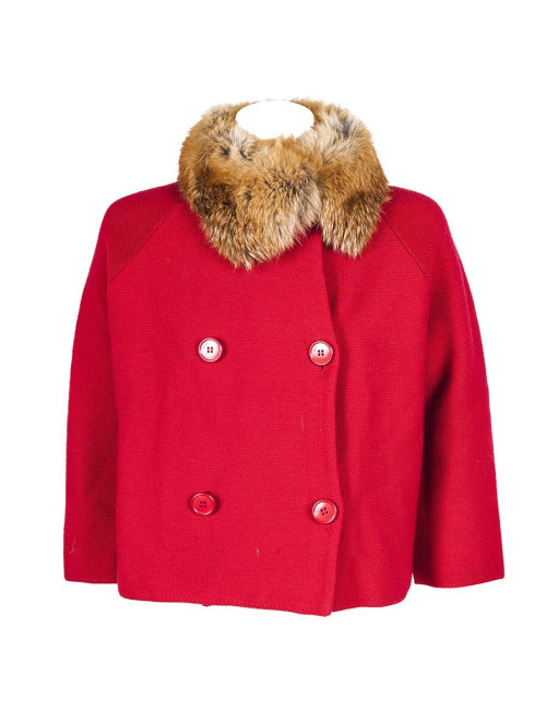 CHRISTIAN DIOR T36 red wool and fur jacket