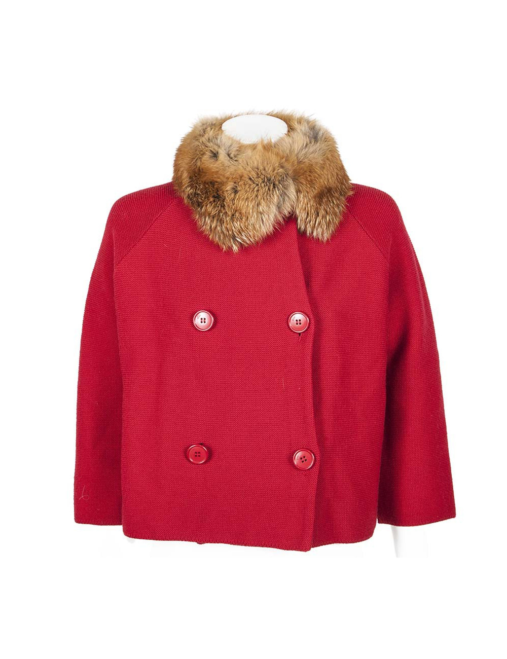 CHRISTIAN DIOR T36 red wool and fur jacket