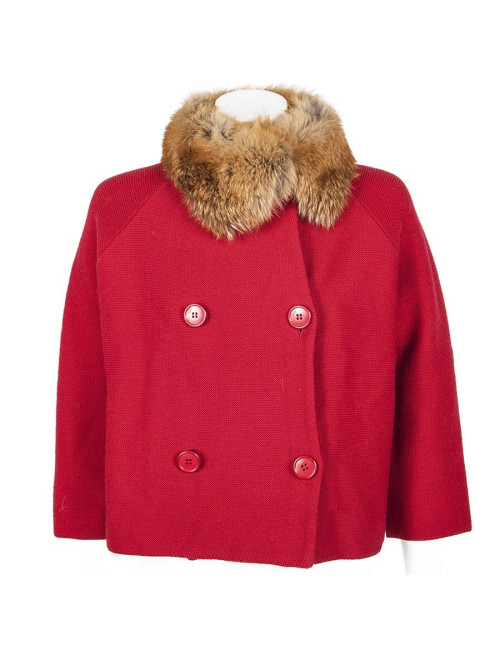CHRISTIAN DIOR T36 red wool and fur jacket