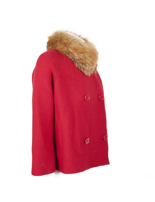 Gilet CHRISTIAN DIOR T36 laine rouge et fourrure