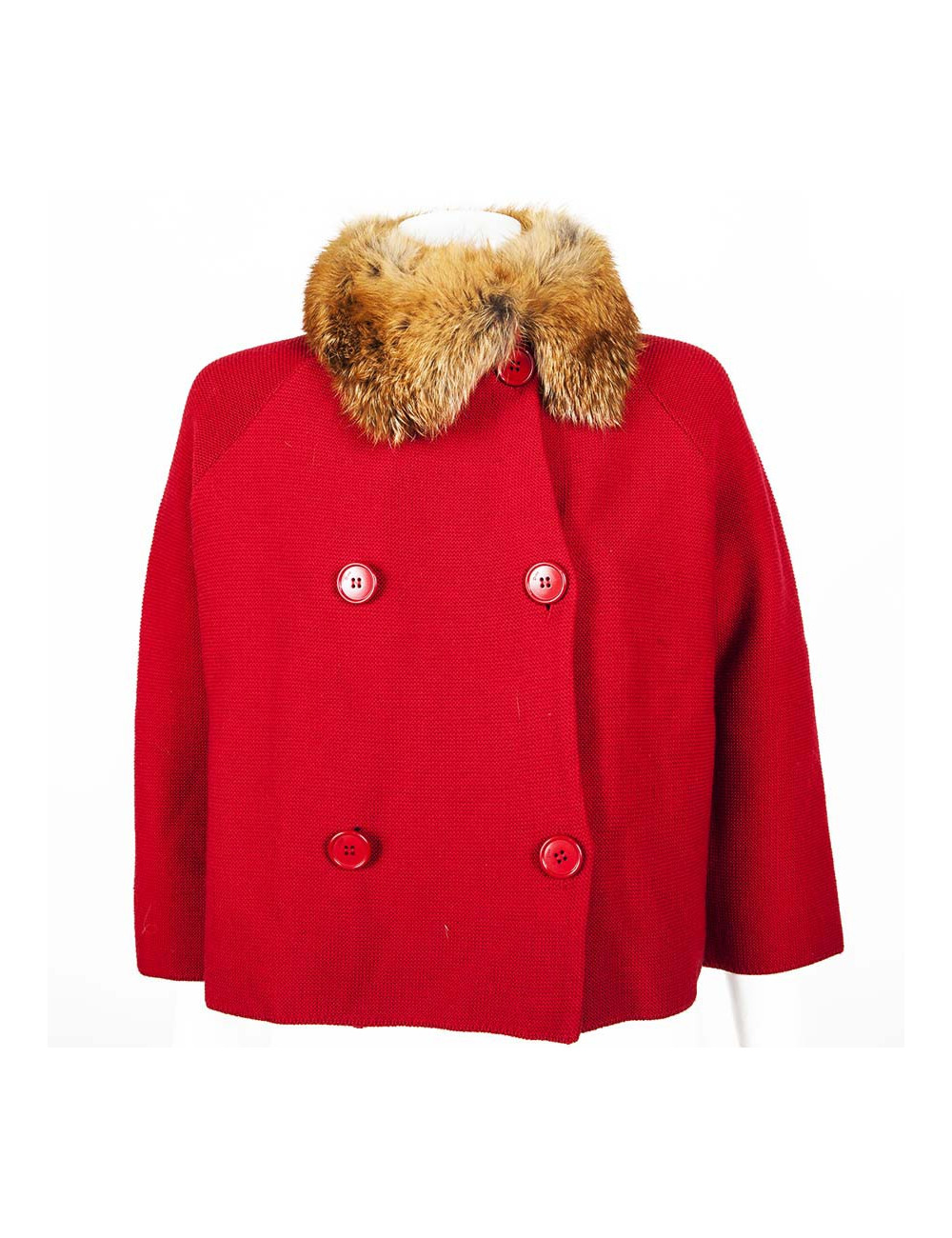 CHRISTIAN DIOR T36 red wool and fur jacket