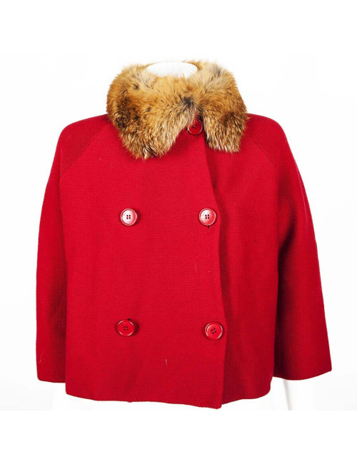 Gilet CHRISTIAN DIOR T36 laine rouge et fourrure