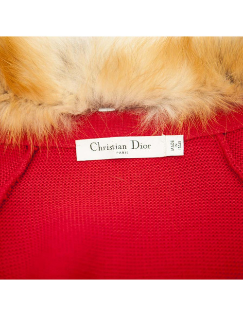 Gilet CHRISTIAN DIOR T36 laine rouge et fourrure