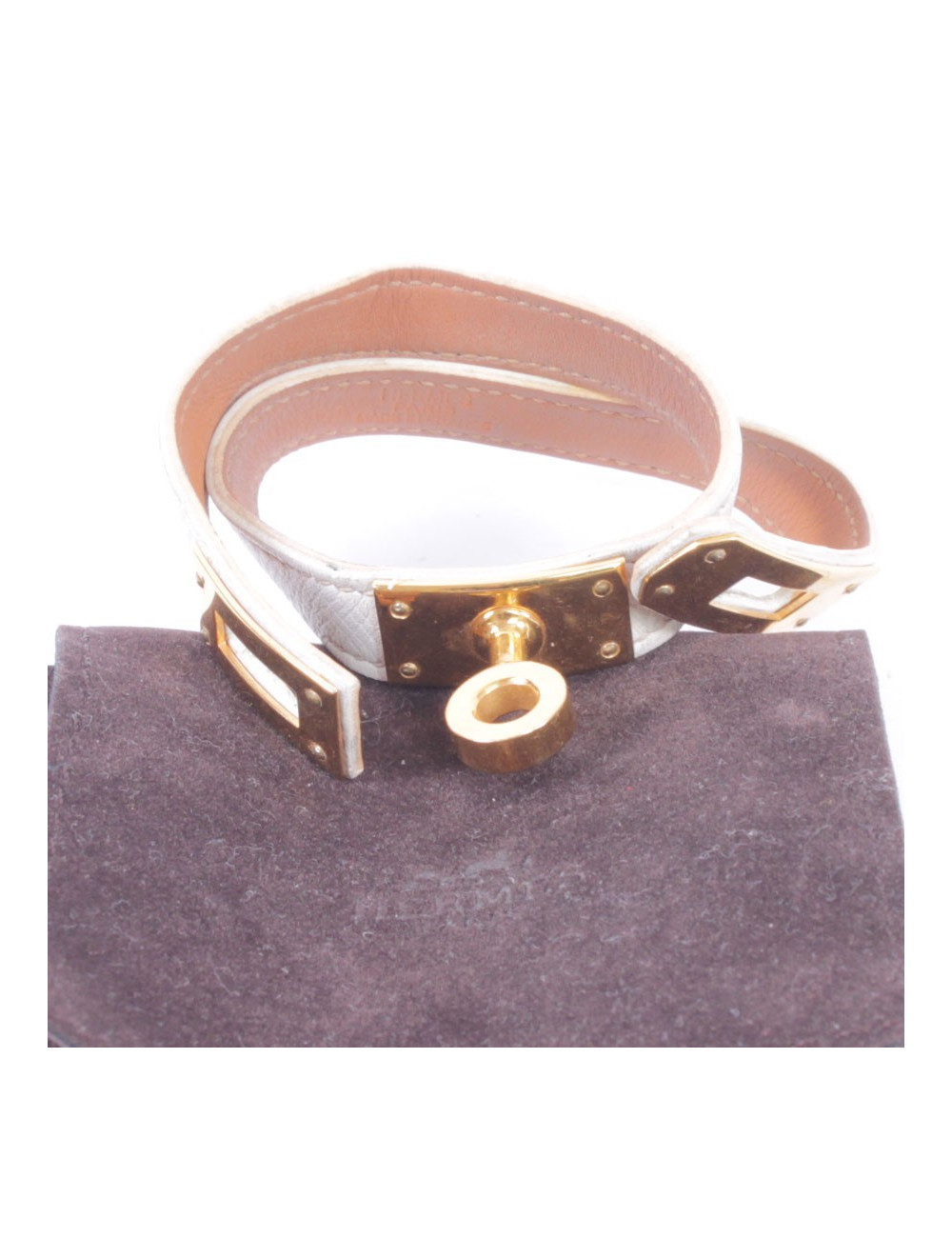Bracelet 'Kelly double tour' cuir beige