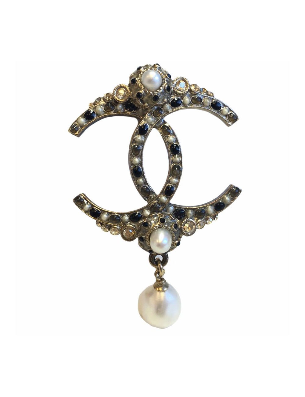 CHANEL CC metal gold, pearly pearls and rhinestone pins