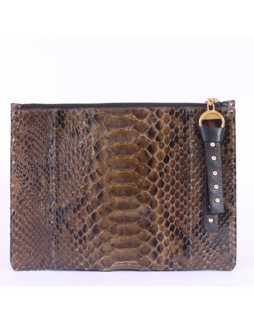 SONIA RYKIEL python green pouch bronze