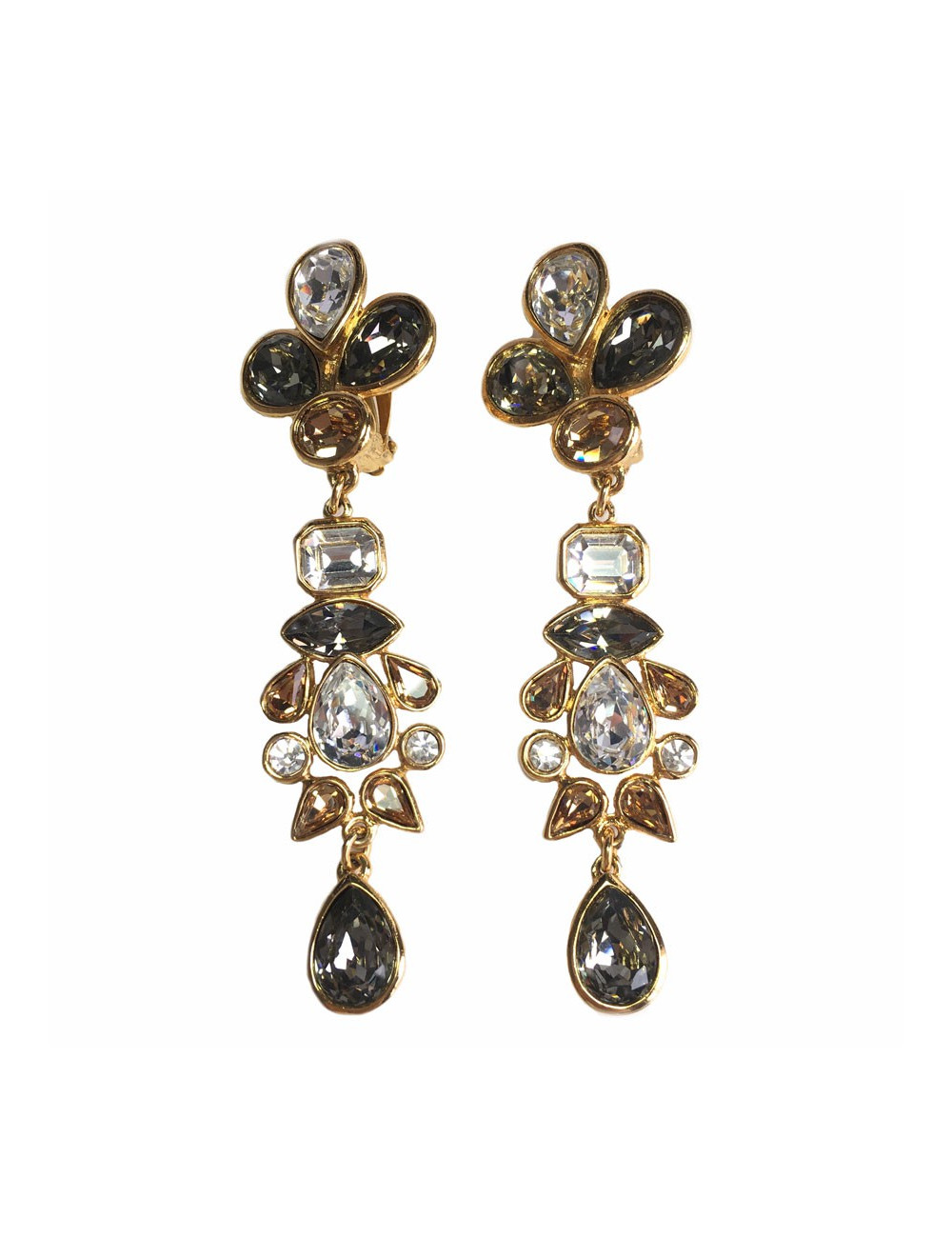 YSL YVES SAINT LAURENT dangling clips gold metal earrings