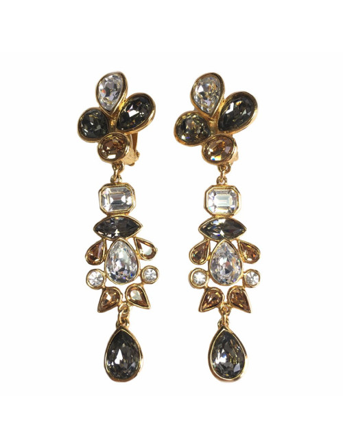 YSL YVES SAINT LAURENT dangling clips gold metal earrings