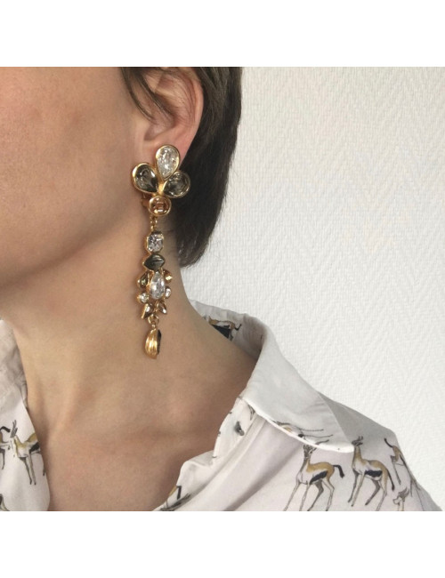 YSL YVES SAINT LAURENT dangling clips gold metal earrings
