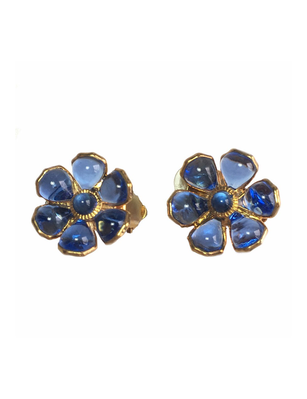 Boucles d'oreille clips MARGUERITE de VALOIS en pâte de verre bleue