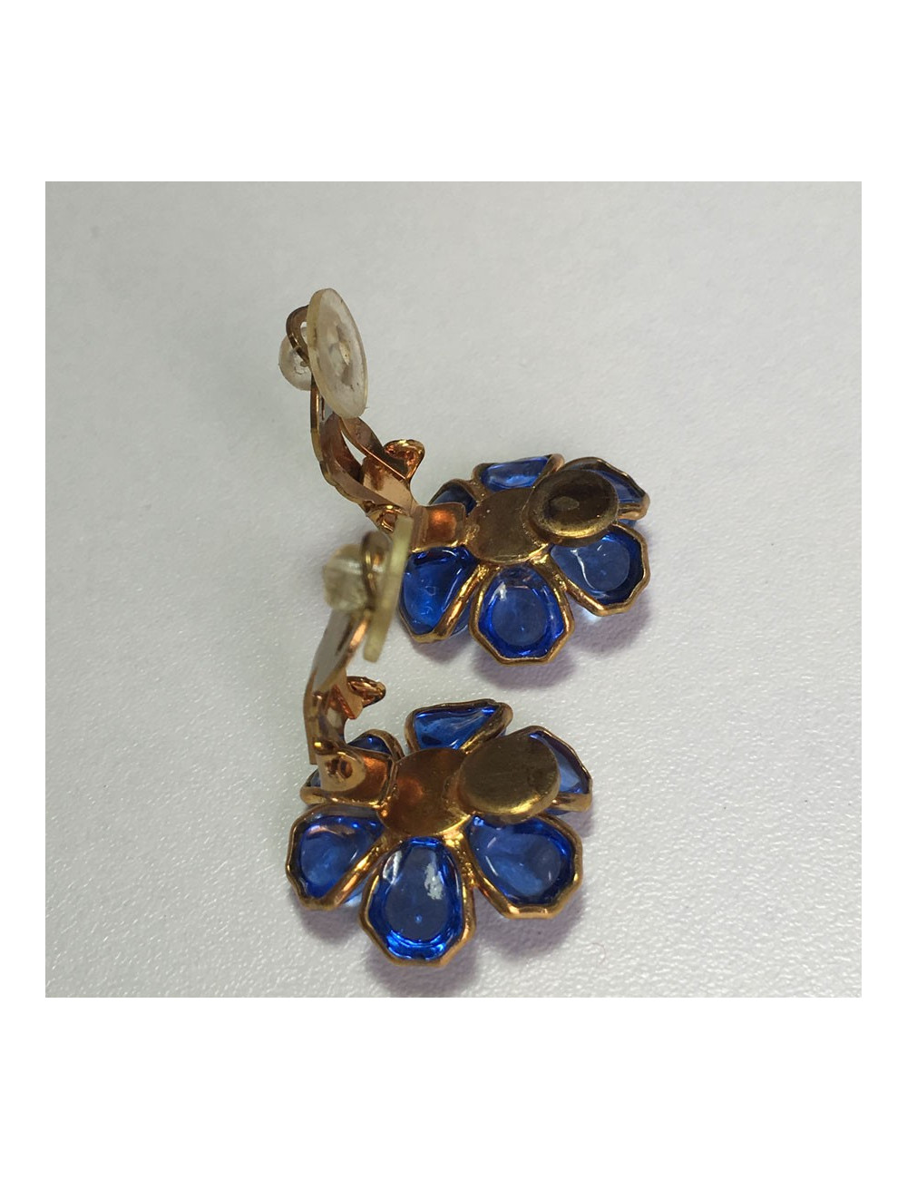 MARGUERITE of VALOIS clips blue glass paste earrings