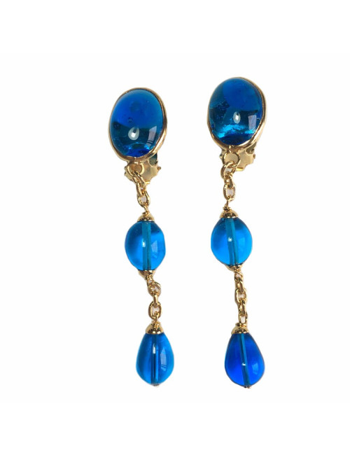 Boucles d'oreille clips MARGUERITE de VALOIS  en pâte de verre bleue