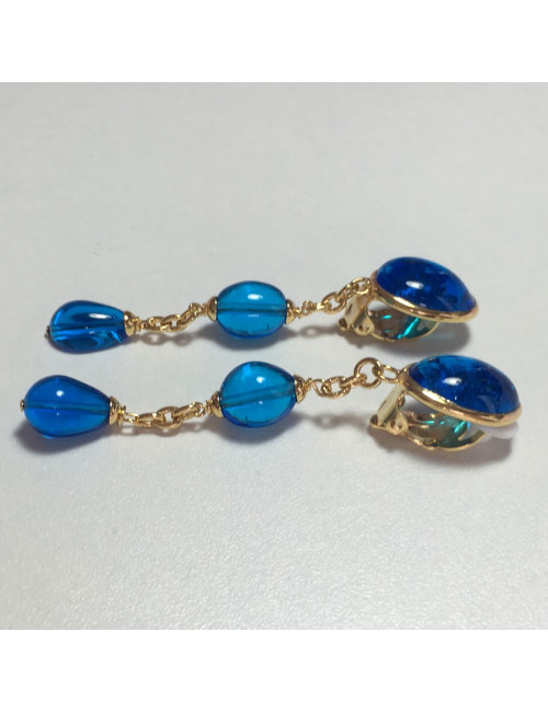 Boucles d'oreille clips MARGUERITE de VALOIS  en pâte de verre bleue
