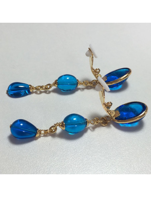 MARGUERITE de VALOIS blue molten glass clip-on earrings