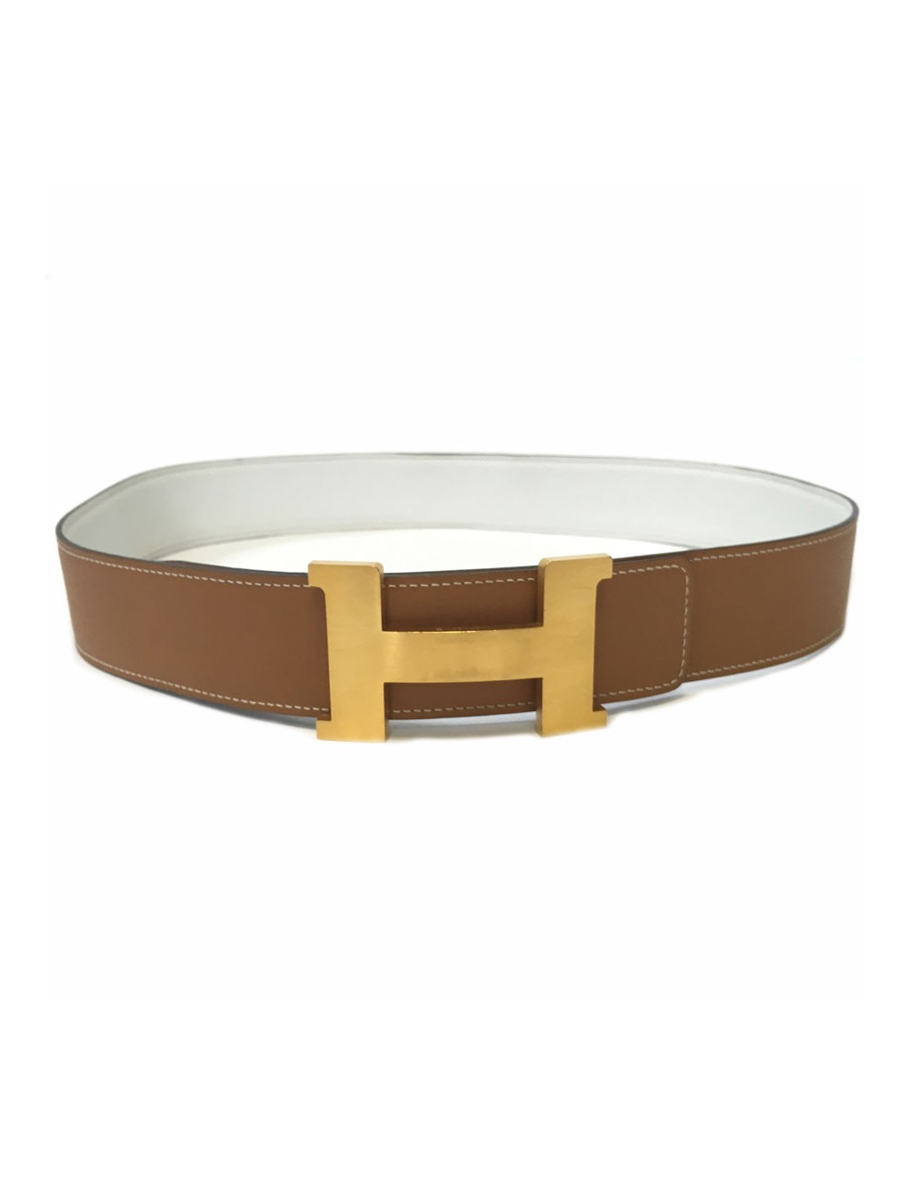 xxx Ceinture HERMES réversible blanc et gold T90