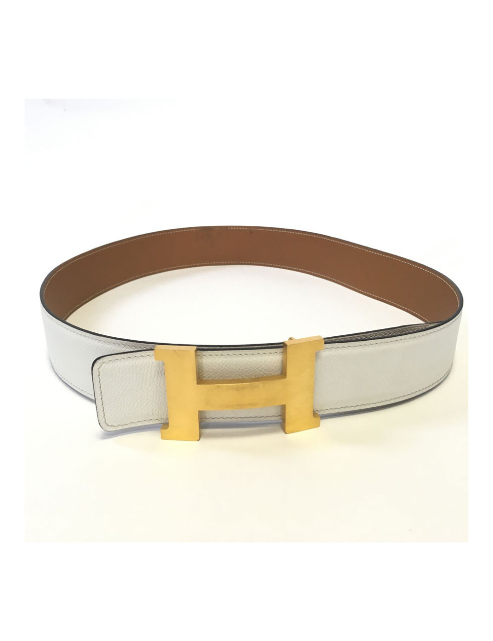 Belt HERMES reversible gold and white T90