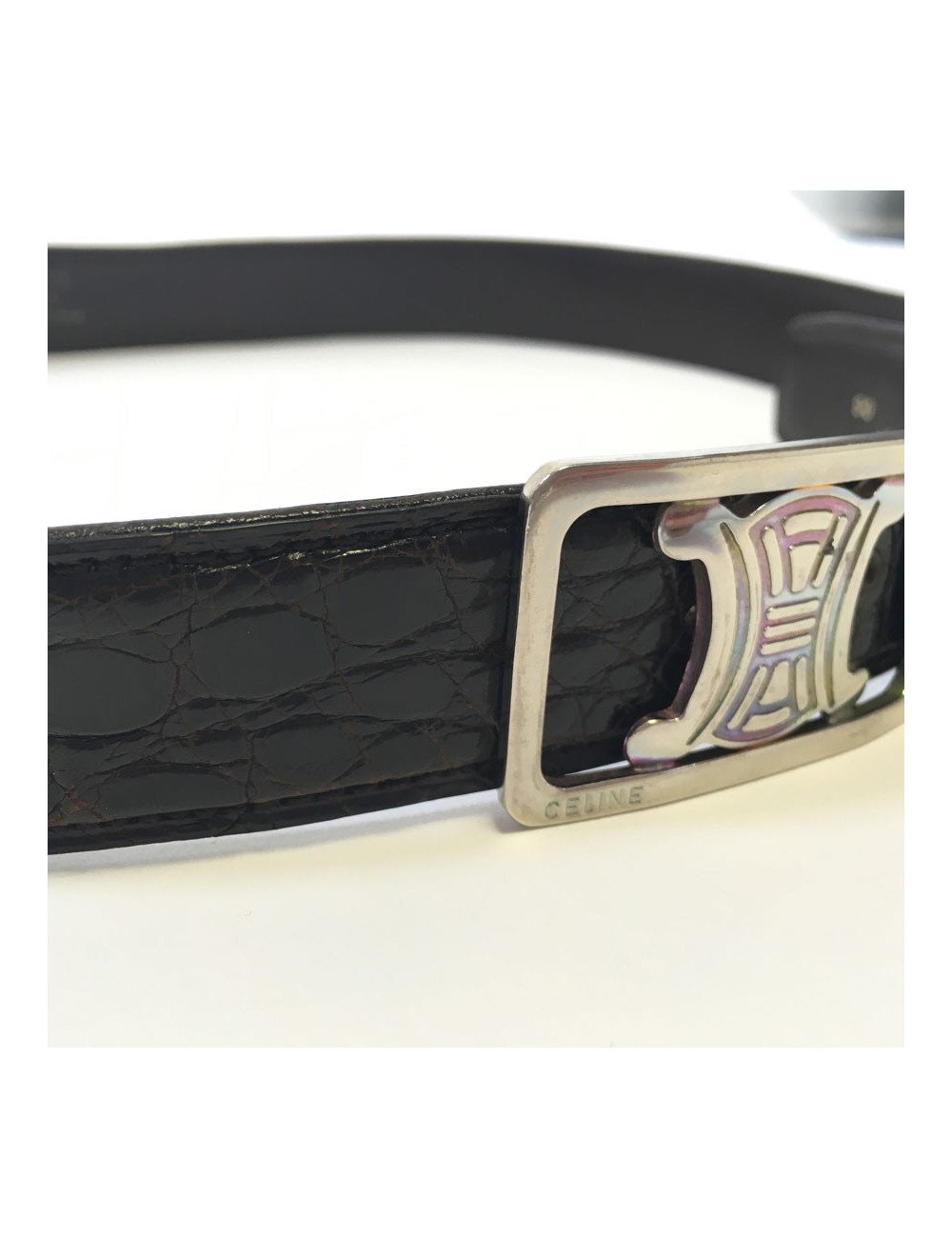 Belt CÉLINE vintage dark brown alligator