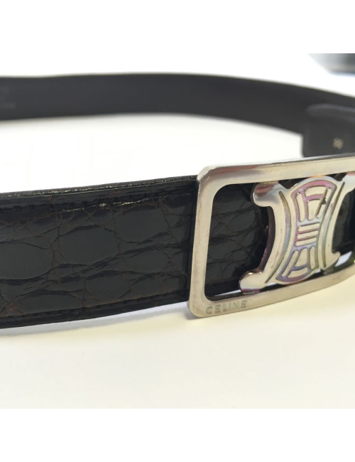 xxx Ceinture CELINE en croco marron foncé vintage