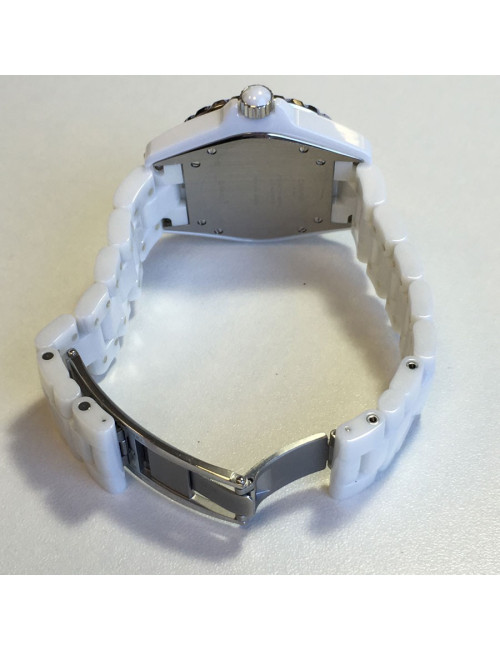 White ceramic CHANEL J12 watch and diamonds