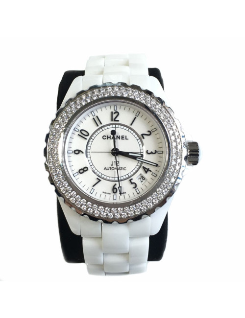 White ceramic CHANEL J12 watch and diamonds