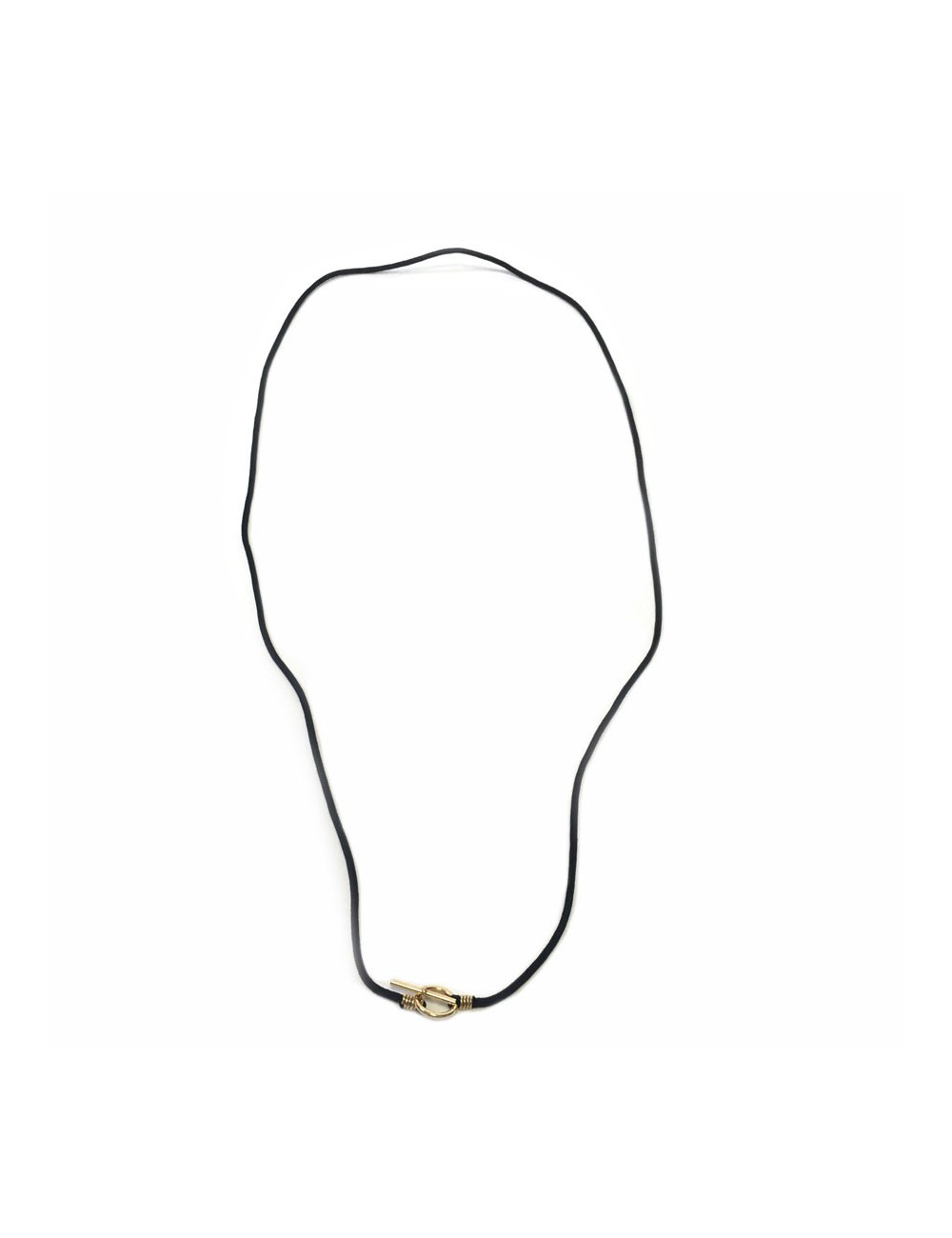 Collier HERMES en or et cordon en tissu noir