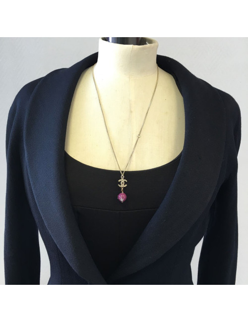 Gold metal, cc, round pendant necklace CHANEL purple and rhinestones