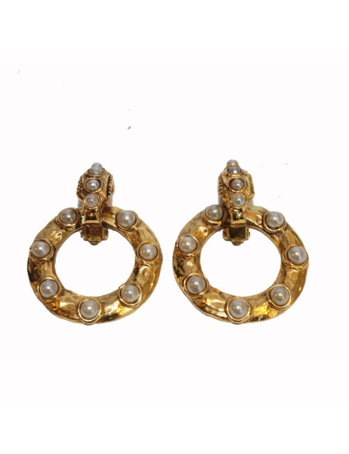 Boucles d'oreille Couture CHANEL clips pendants Vintage