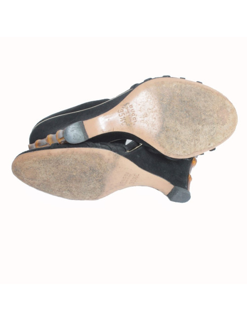 Sandales hautes compensées GUCCI veau velours noir T35,5