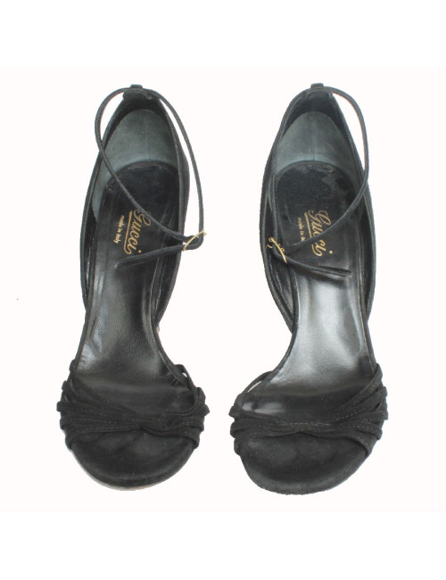 Sandales hautes compensées GUCCI veau velours noir T35,5